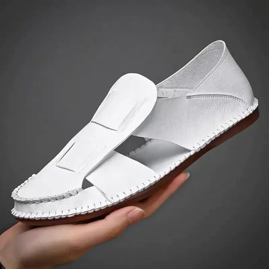 Effortless Leather Hollow Out Loafers for Women with Slip On Round Toe Hand Stitched Casual Style
