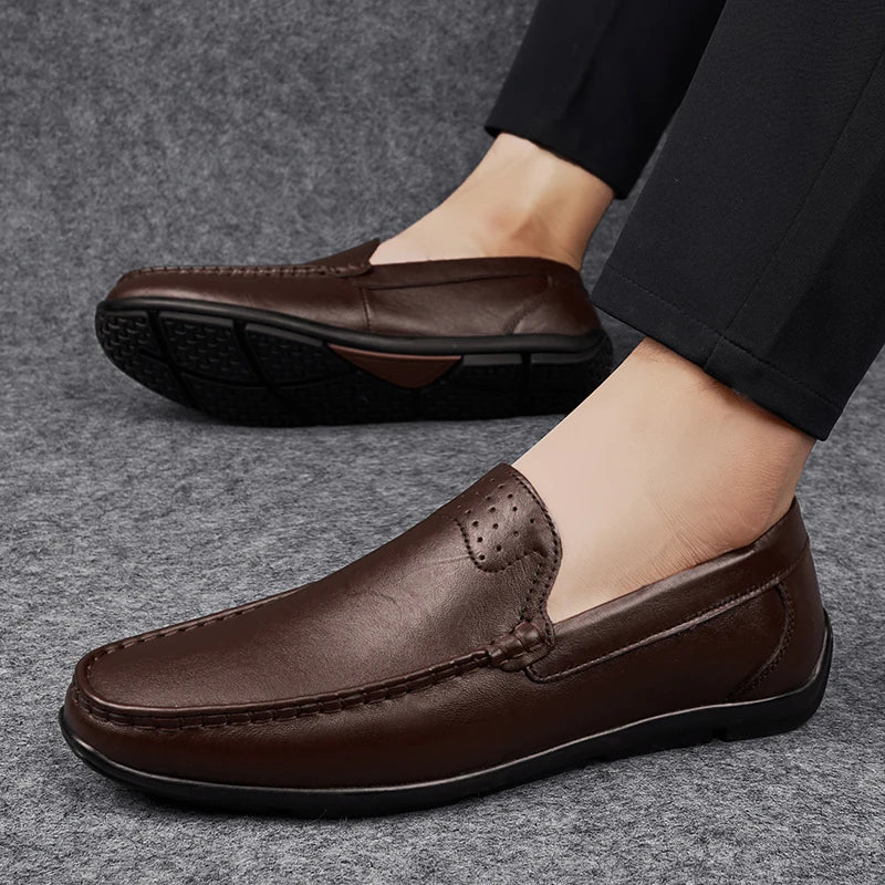 Effortless Leather Loafer for Women with Slip On Moc Toe Stitched Detail Casual Style