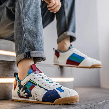 Stylish Colorblock Fashion Sneaker for Women with Lace Up Contrast Panel Chunky Sole Casual Style