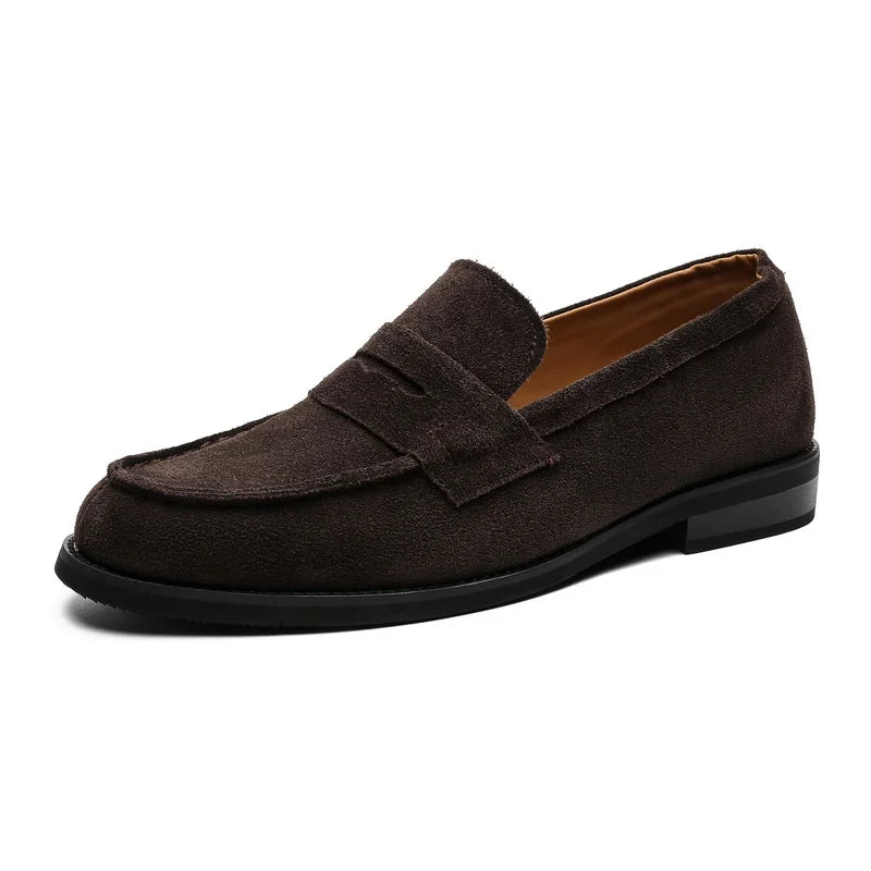 Comfortable Suede Penny Loafer for Women with Round Toe Stacked Heel Slip On Casual Style