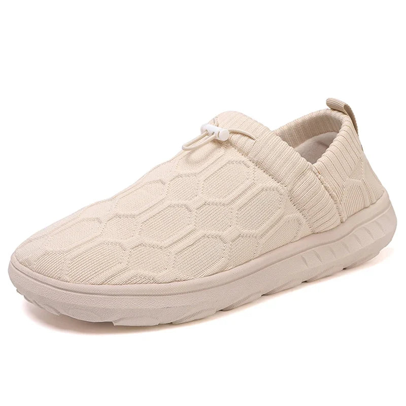 Comfortable Knit Slip On Sneaker for Women with Drawstring Closure Honeycomb Texture Cushioned Sole Casual Style