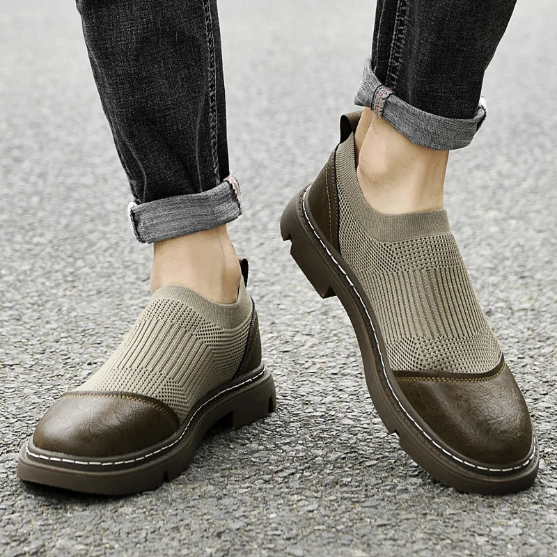 Effortless Knit Slip-On Sneaker for Women with Round Toe Leather Trim Chunky Sole Casual Style
