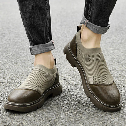 Effortless Knit Slip-On Sneaker for Women with Round Toe Leather Trim Chunky Sole Casual Style