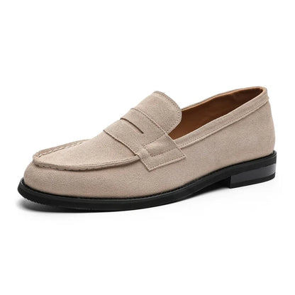Comfortable Suede Penny Loafer for Women with Round Toe Stacked Heel Slip On Casual Style