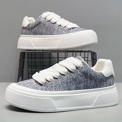 Effortless Tweed Platform Sneaker for Women with Lace Up Chunky Sole Casual Style