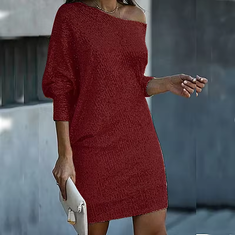 Elegant Sequin Mini Dress for Women with One Shoulder Long Sleeve Bodycon Sparkle Formal Party Style