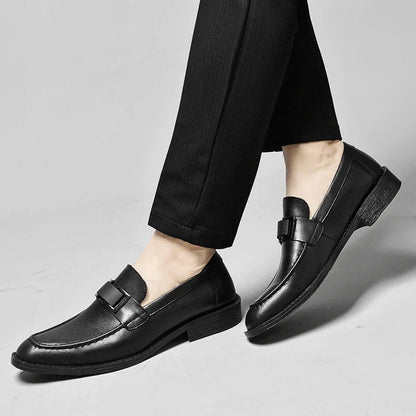 Stylish Leather Loafers for Women with Square Toe Metal Buckle Slip On Casual Style