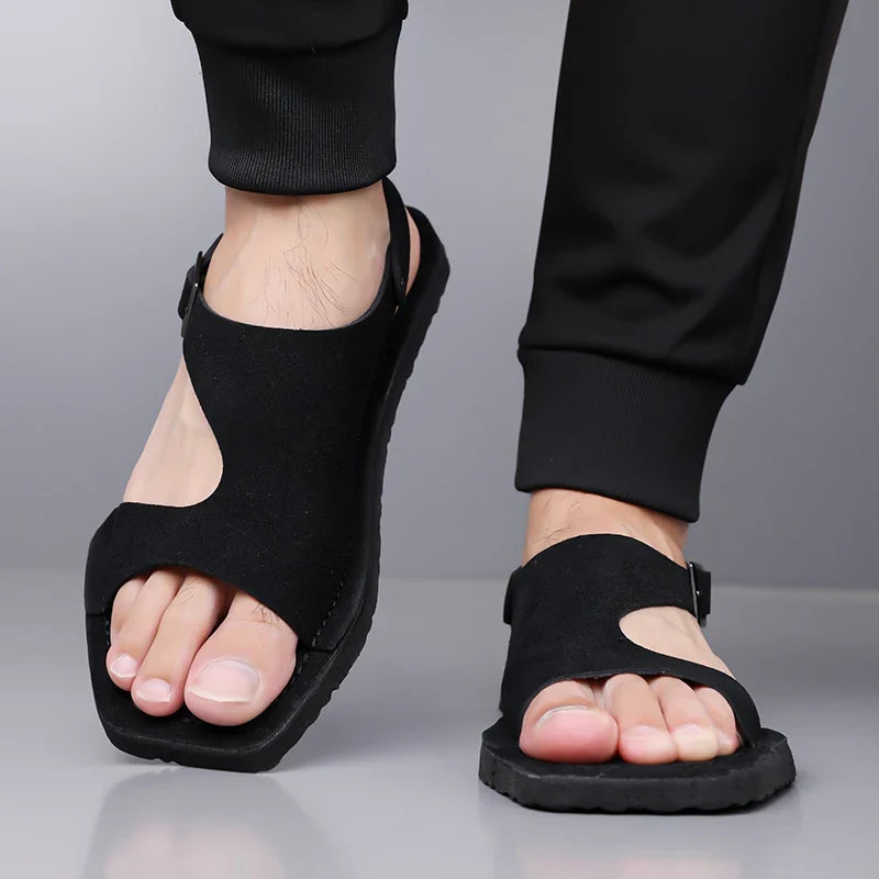 Comfortable Suede Buckle Sandal for Women with Open Toe T Strap Flat Summer Style