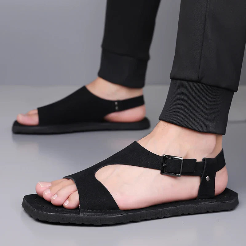 Comfortable Suede Buckle Sandal for Women with Open Toe T Strap Flat Summer Style