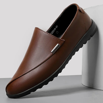 Effortless Leather Loafer for Women with Round Toe Slip On Stitched Detail Casual Style