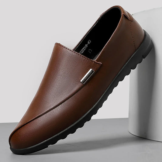 Effortless Leather Loafer for Women with Round Toe Slip On Stitched Detail Casual Style