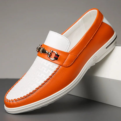 Elegant Leather Mule Loafer for Women with Horsebit Buckle Woven Trim Slip On Style