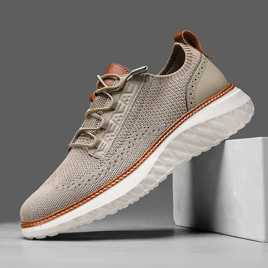 Comfortable Knit Fashion Sneaker for Women with Lace Up Leather Trim Chunky Sole Casual Style