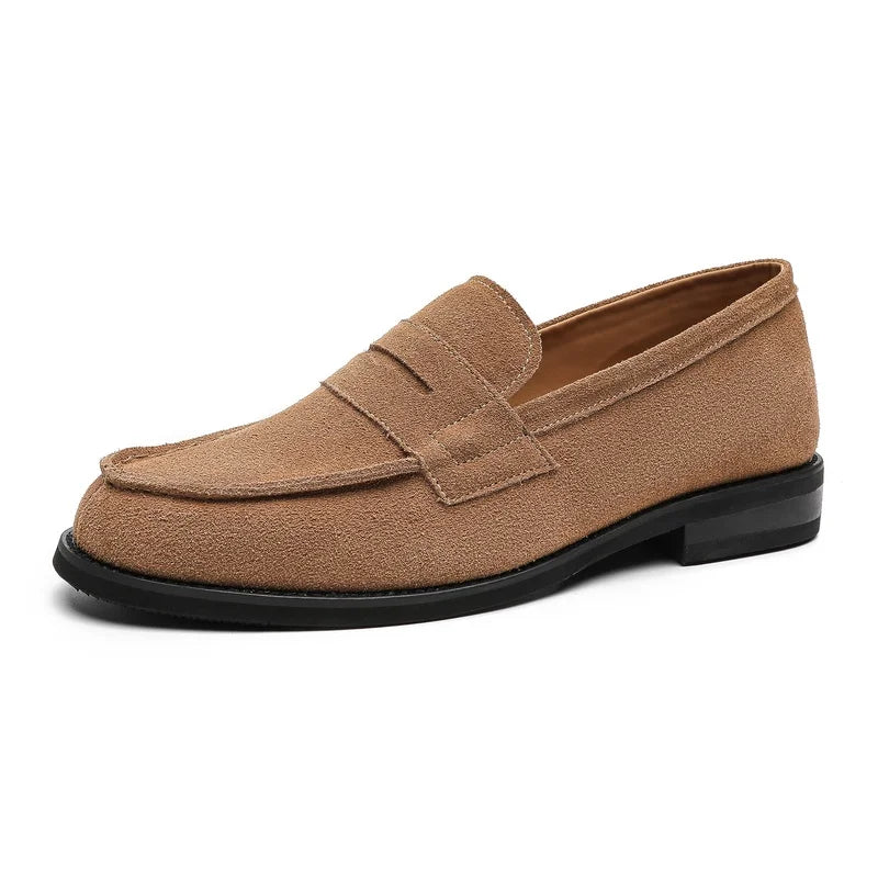 Comfortable Suede Penny Loafer for Women with Round Toe Stacked Heel Slip On Casual Style