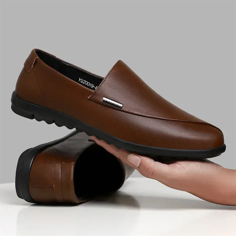 Effortless Leather Loafer for Women with Round Toe Slip On Stitched Detail Casual Style