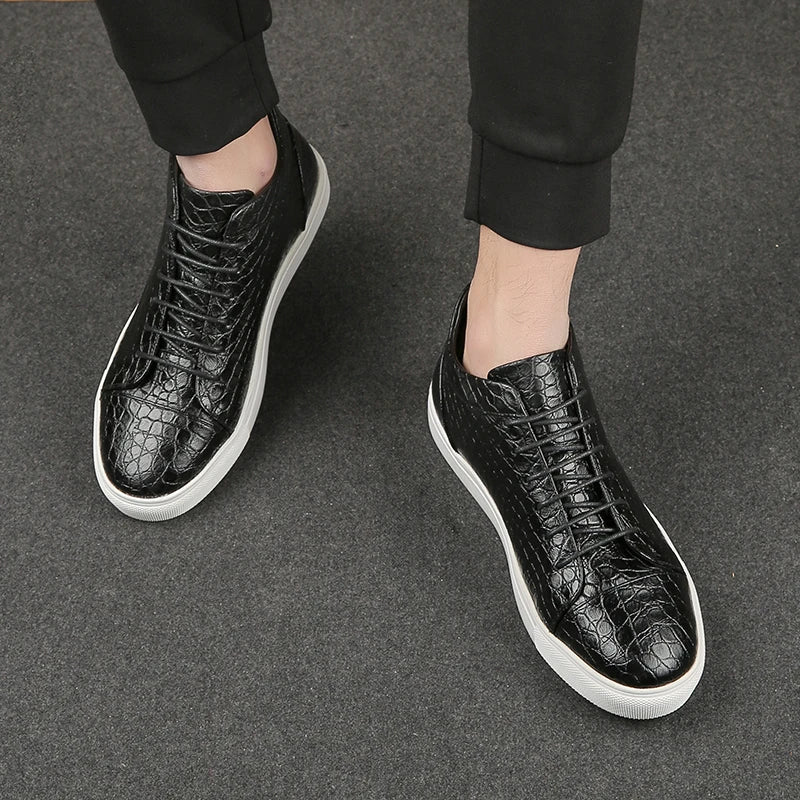 Stylish Crocodile Embossed Leather Sneakers for Women with Lace Up High Top Casual Style