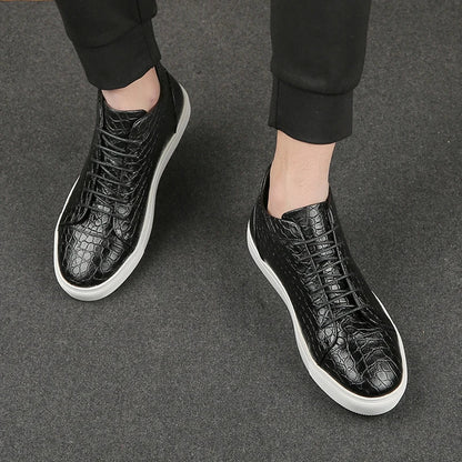 Stylish Crocodile Embossed Leather Sneakers for Women with Lace Up High Top Casual Style