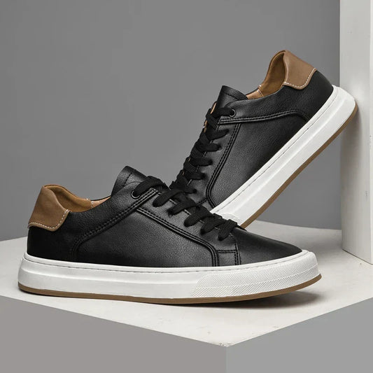 Effortless Leather Sneaker for Women with Lace Up Contrast Heel Cushioned Sole Casual Style