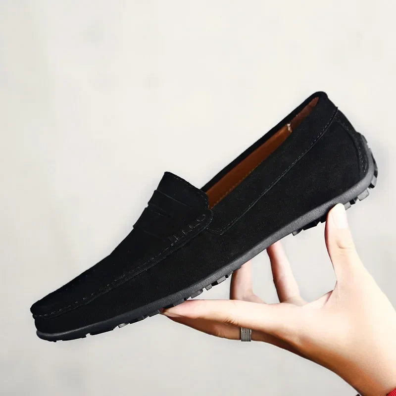 Stylish Suede Penny Loafer for Women with Moc Toe Slip On Rubber Sole Casual Style