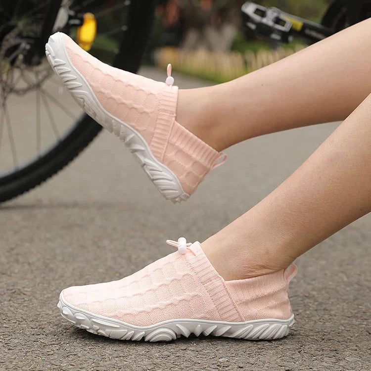 Comfortable Knit Slip On Sneaker for Women with Drawstring Closure Chunky Textured Sole Casual Style