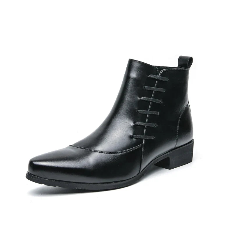 Elegant Leather Ankle Boots for Women with Pointed Toe Side Zip Block Heel Style