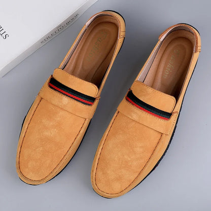 Comfortable Suede Driving Loafer for Women with Striped Ribbon Trim Slip On Casual Style