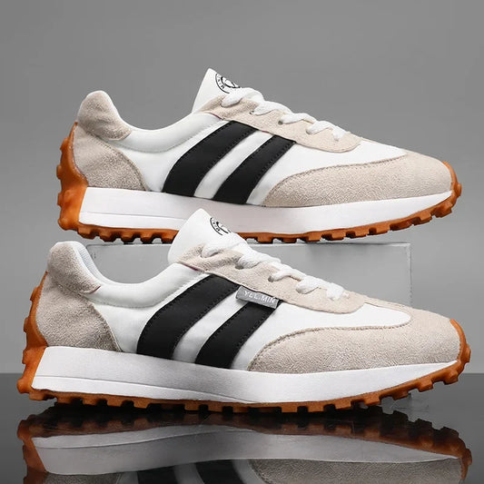 Effortless Fashion Sneakers for Women with Lace Up Suede Panel Striped Gum Sole Style