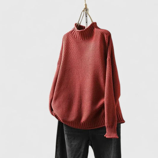 Comfortable Textured Knit Sweater for Women with Mock Neck Long Sleeve Relaxed Oversized Style
