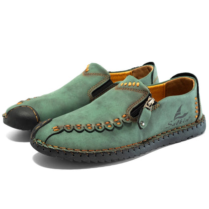 Effortless Faux Leather Slip-On Loafer for Women with Hand Stitched Moc Toe Zipper Detail Casual Style