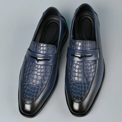 Elegant Croc Embossed Penny Loafers for Women with Pointed Toe Slip On Block Heel Formal Style