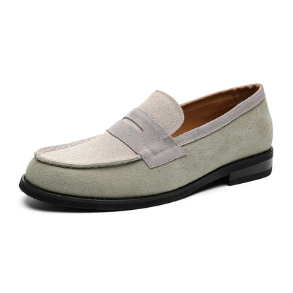 Comfortable Suede Penny Loafer for Women with Round Toe Stacked Heel Slip On Casual Style
