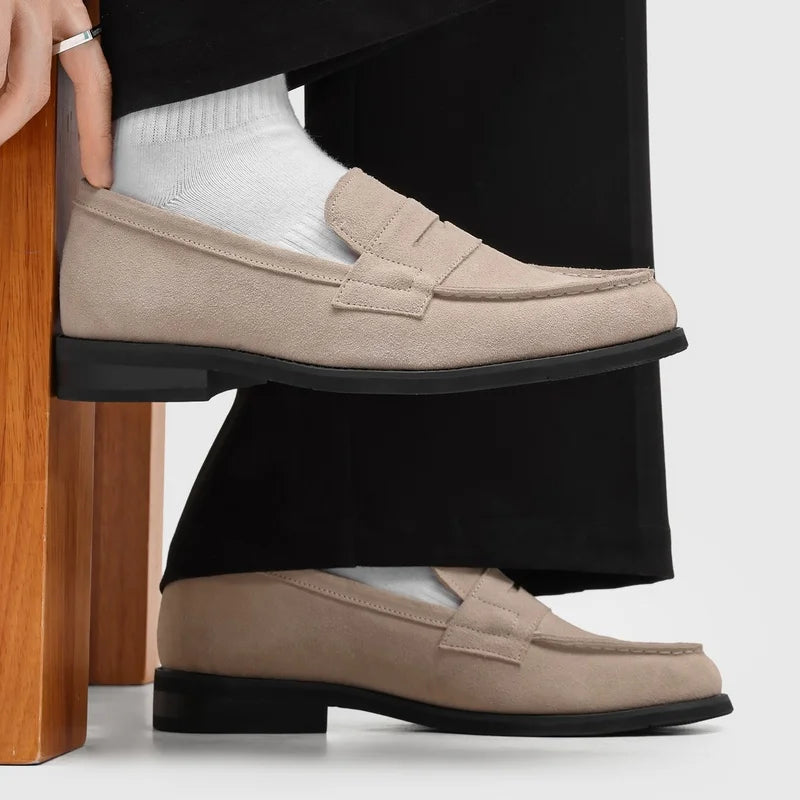 Comfortable Suede Penny Loafer for Women with Round Toe Stacked Heel Slip On Casual Style