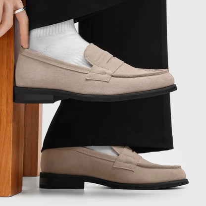 Comfortable Suede Penny Loafer for Women with Round Toe Stacked Heel Slip On Casual Style