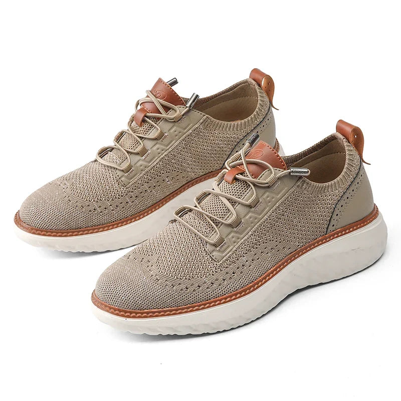 Comfortable Knit Fashion Sneaker for Women with Lace Up Leather Trim Chunky Sole Casual Style
