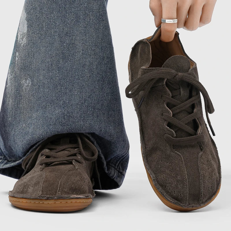 Stylish Leather Lace Up Flat Shoes for Women with Round Toe Hand Stitched Gum Sole Casual Style