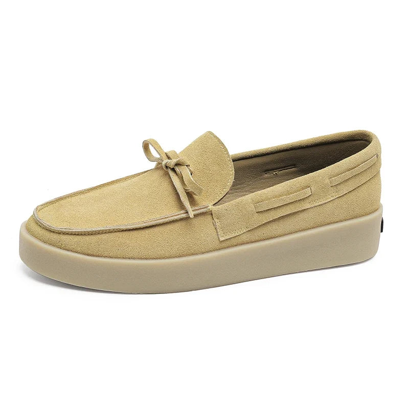 Effortless Suede Loafer Mule for Women with Bow Tie Round Toe Platform Sole Casual Style