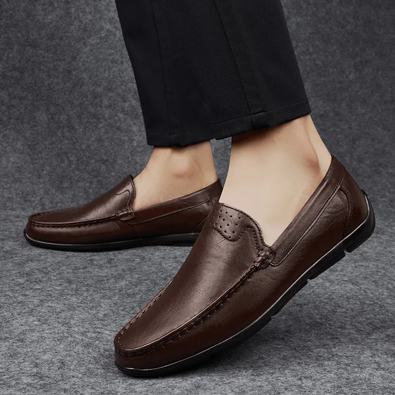 Effortless Leather Loafer for Women with Slip On Moc Toe Stitched Detail Casual Style