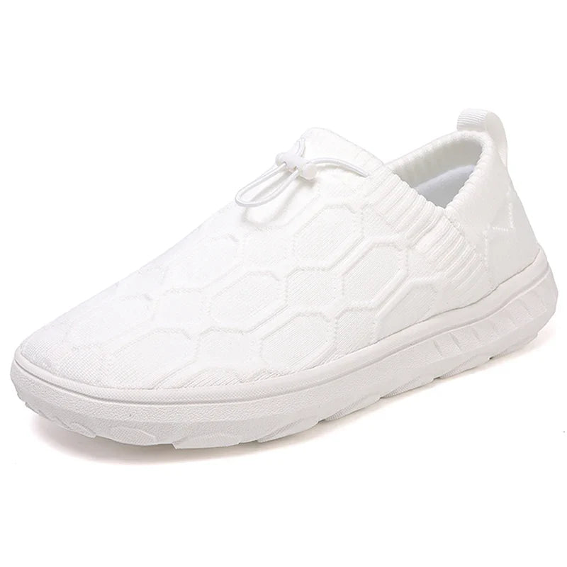 Comfortable Knit Slip On Sneaker for Women with Drawstring Closure Honeycomb Texture Cushioned Sole Casual Style