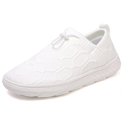 Comfortable Knit Slip On Sneaker for Women with Drawstring Closure Honeycomb Texture Cushioned Sole Casual Style