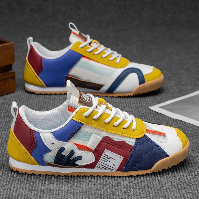 Stylish Colorblock Fashion Sneaker for Women with Lace Up Contrast Panel Chunky Sole Casual Style