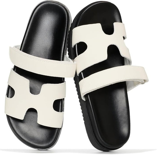 Comfortable Slide Sandals for Women with Cut Out Wide Strap Cushioned Footbed Open Toe Style