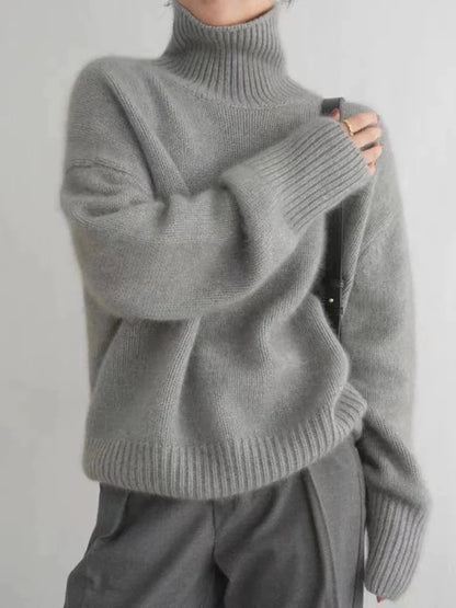 Comfortable Turtleneck Sweater for Women with High Neck Long Sleeve Relaxed Oversized Knit Style