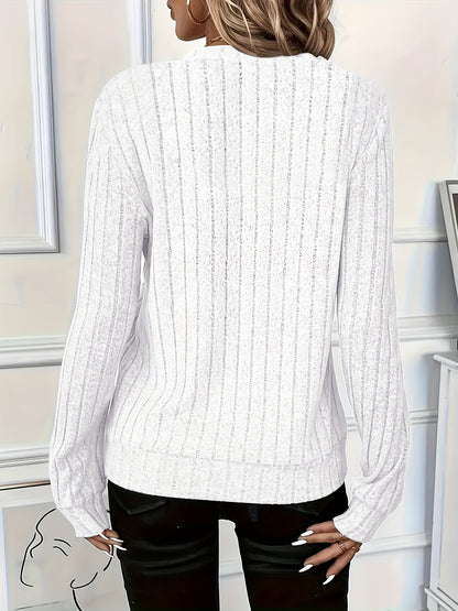 Effortless Ribbed Knit Blouse for Women with Zip Mock Neck Long Sleeve Relaxed Casual Style