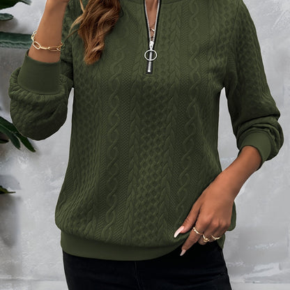 Comfortable Cable Knit Sweater for Women with Quarter Zip Mock Neck Long Sleeve Relaxed Casual Style