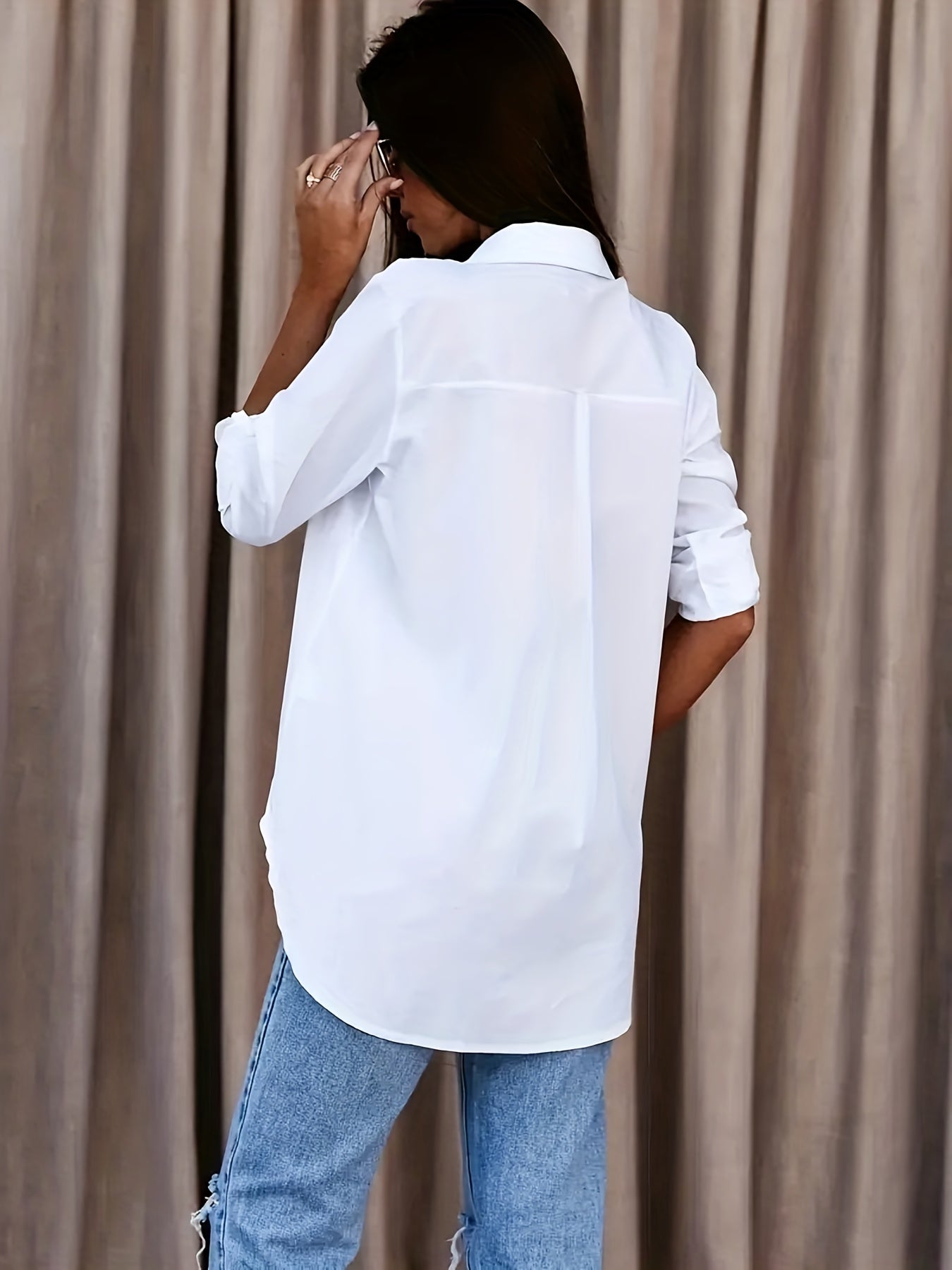 Effortless Button Front Blouse for Women with Collar Long Sleeve Relaxed Oversized Casual Style