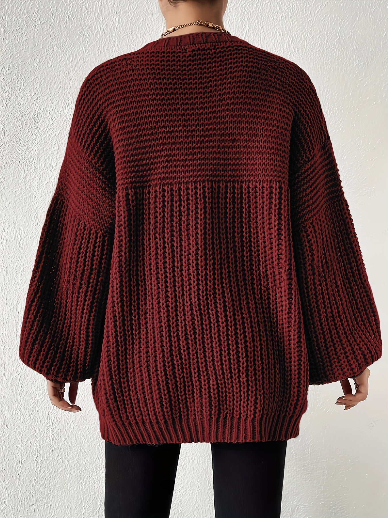 Comfortable Chunky Cardigan Sweater for Women with Open Front Balloon Sleeve Oversized Relaxed Knit Style