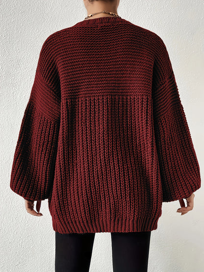 Comfortable Chunky Cardigan Sweater for Women with Open Front Balloon Sleeve Oversized Relaxed Knit Style