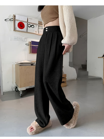 Effortless Herringbone Wide Leg Pant for Women with High Waist Button Front Pleated Tailored Style