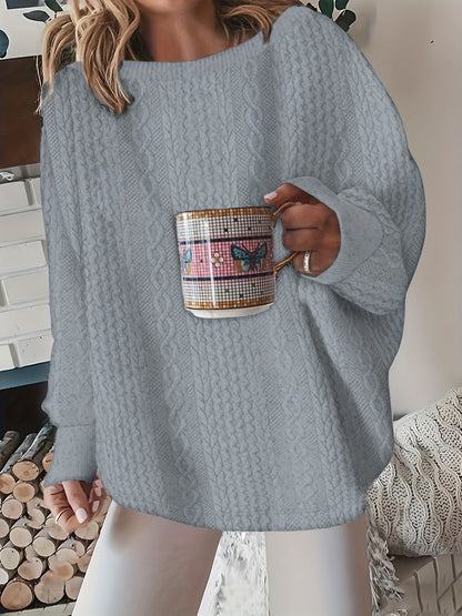 Comfortable Cable Knit Sweater for Women with Round Neck Long Sleeve Relaxed Oversized Knit Style