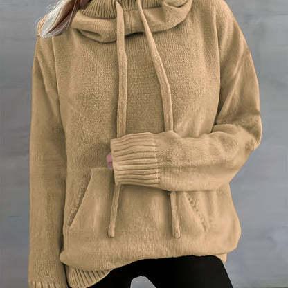 Comfortable Knit Sweater for Women with Cowl Neck Long Sleeve Drawstring Oversized Relaxed Style